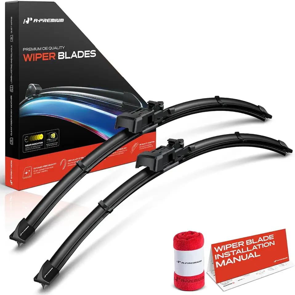 A-Premium 21" + 24" Windshield Wiper Blades with Wear Indicator & Towel