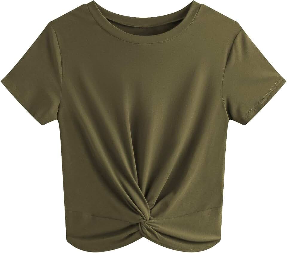 JINKESI Women's Twist Front Crop Top Round Neck Short Sleeve Tshirts