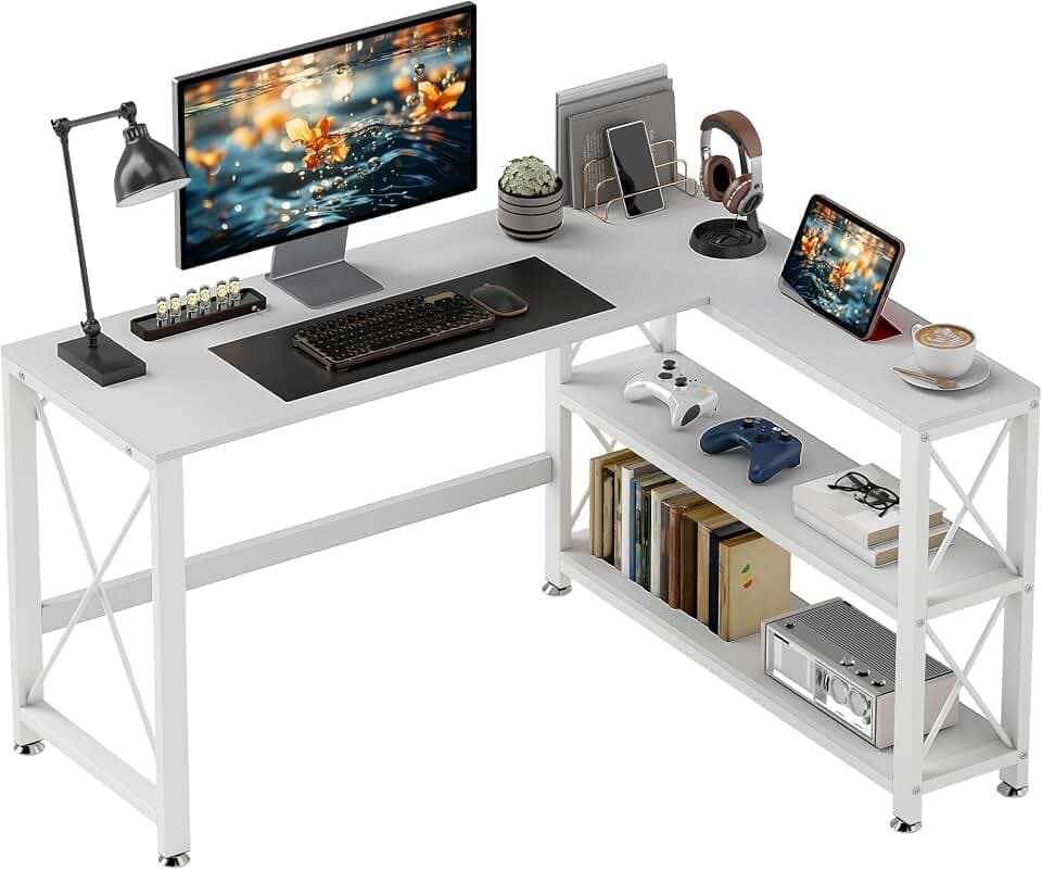 HOMCOM Eckschreibtisch, modular, wendbar, Wohnzimmer, 135 x 110 x 75 cm, Weiß