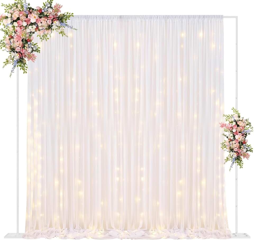 Fomcet 10x10ft Backdrop Stand Heavy Duty White Adjustable Pipe and Drape