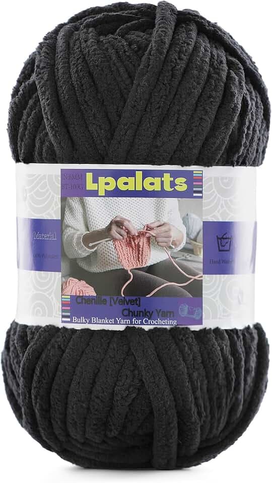 #6 Super Bulky Blanket Black Yarn - Chunky Chenille Yarn for Crocheting