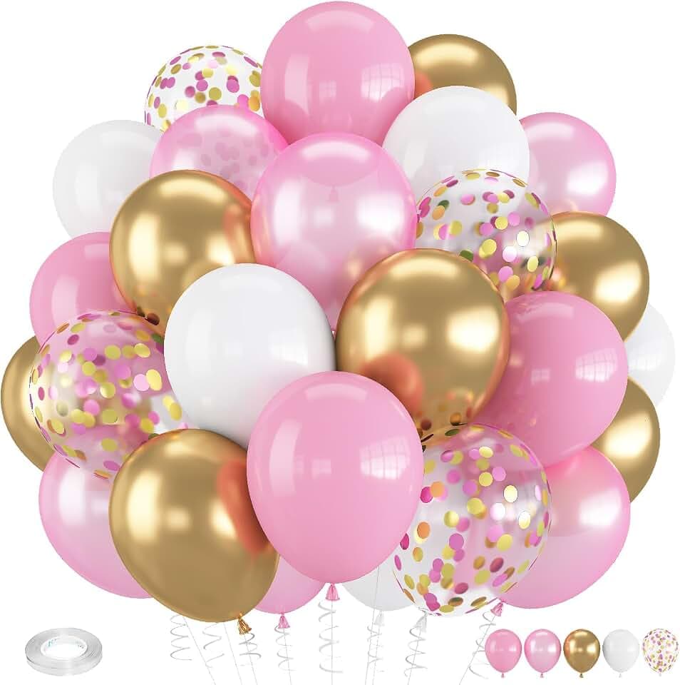 Pink and Gold Balloons, 12 Inch Light Baby Pink White Gold Balloons