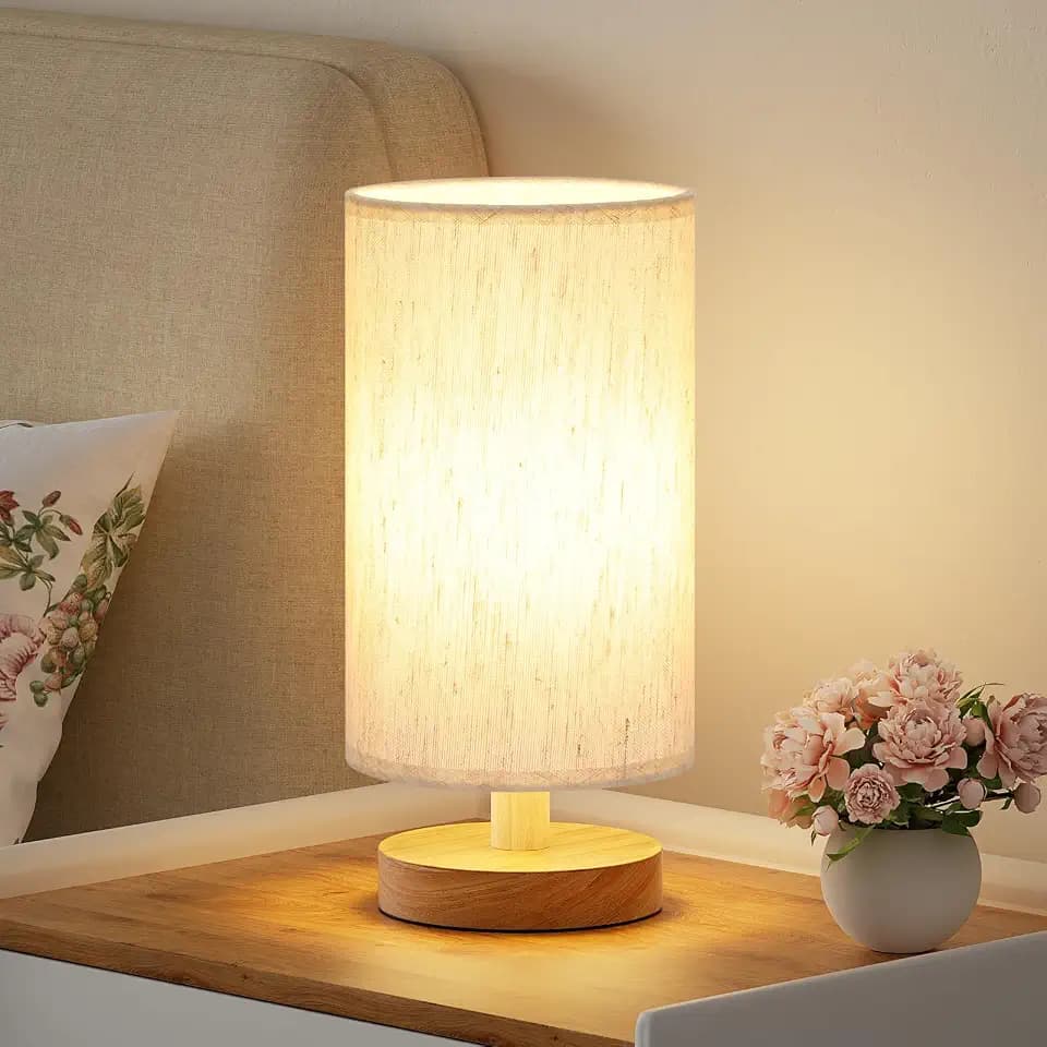 Fenmzee 9" Small Table Lamp for Bedroom - Inline Control with 3000K Bulb