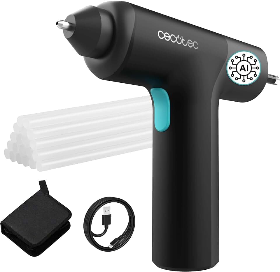 Cecotec Kabellose Heißklebepistole mit integriertem 3,6V Akku Perfect Fix 360 FreeStyle. IA Tech System, ultraschnelles Aufheizen, inklusive Etui, Tischschutz und 20 Klebesticks