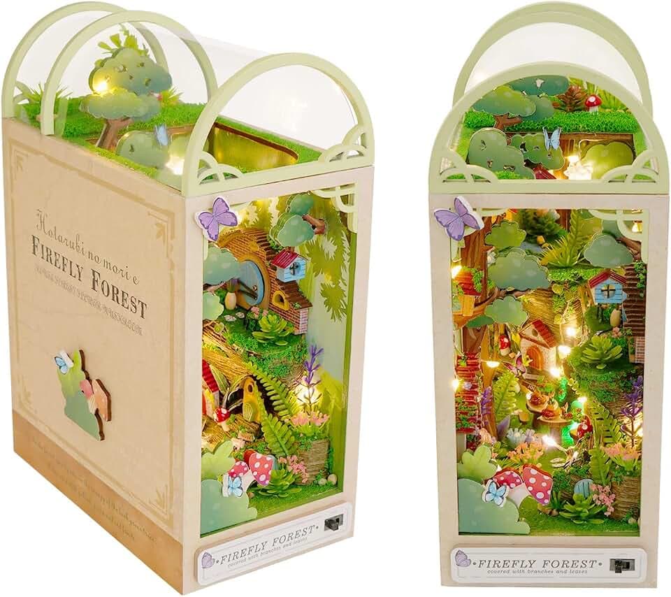 Cuteefun DIY Book Nook Kit, mit LED und Werkzeug -Glühwürmchenwald