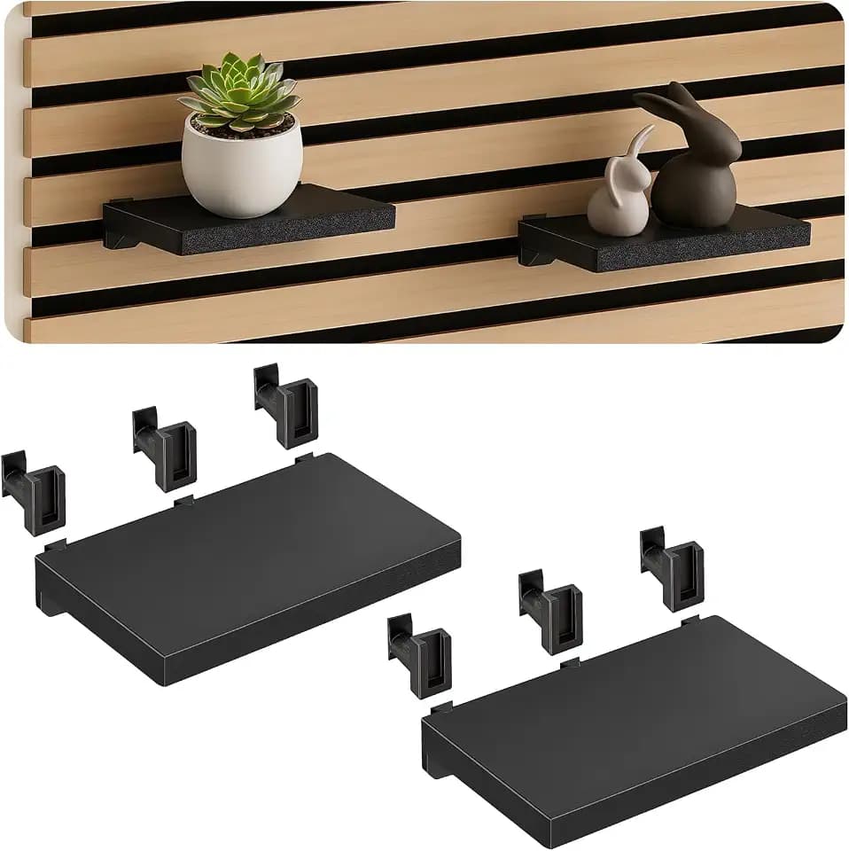 Meetory Regal für Akustikpaneele - 2 Stück Zubehör Akustikpaneele Ohne Bohren Wandorganizer Wandregal Wandregale für Lamellen Wandpaneele Schweberegal Wohnzimmer Schlafzimmer Büro Küche 15×10cm
