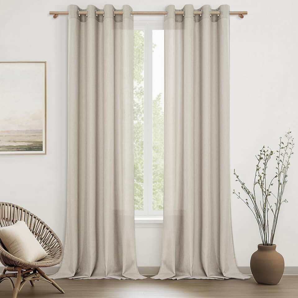 MRTREES Vorhang Leinen Beige 2er Set 250 cm Lang 140 cm Breit, Ösenvorhänge Halbtransparent für Wohnzimmer, Moderne Gardinen im Leinenlook für stilvolle Fensterdekoration