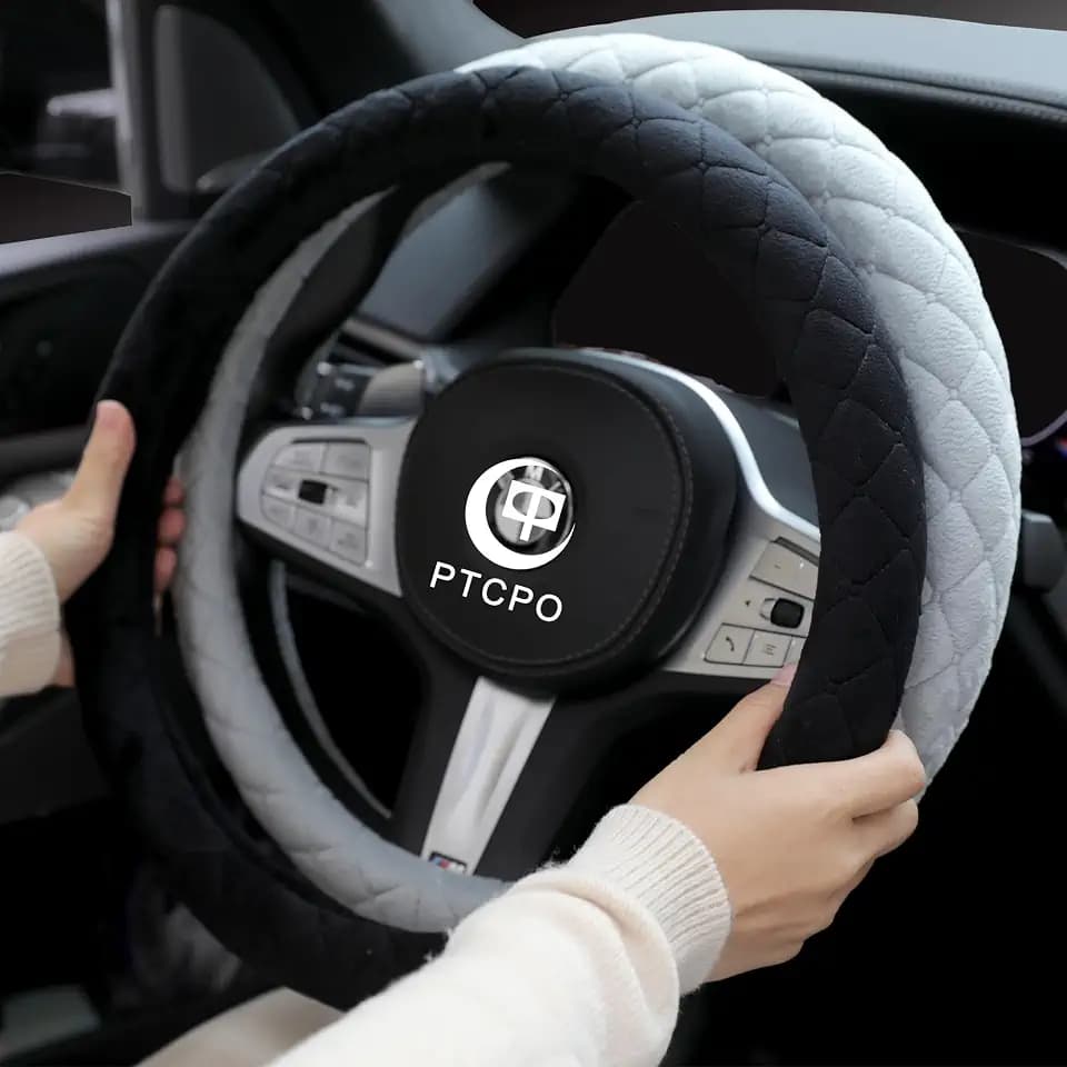 Soft Car Steering Wheel Cover for Sedan, SUV, Warm Luxury Velvet, Odorless, Universal, Anti Slip, Summer Winter, Black, Standard Size[14" 1/2-15"](37-38cm)