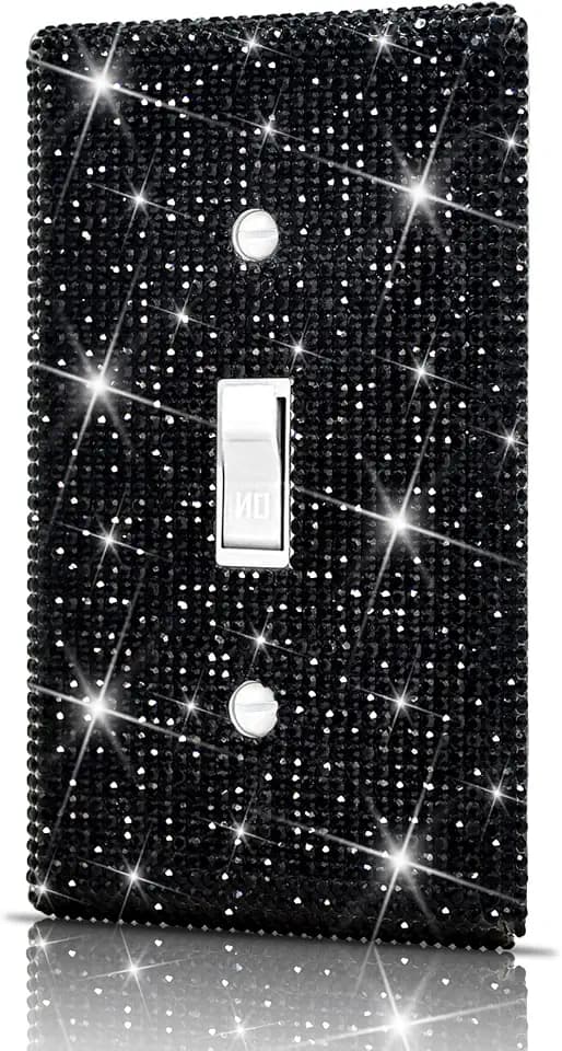 Dengduoduo Wall Plates Light Switch Cover Decorative Outlet Covers, Shiny Silver Rhinestones Bling Wall Plate Cover Wall Plate Single Gang Toggle for Kitchen Bedroom Living Room Home Decor