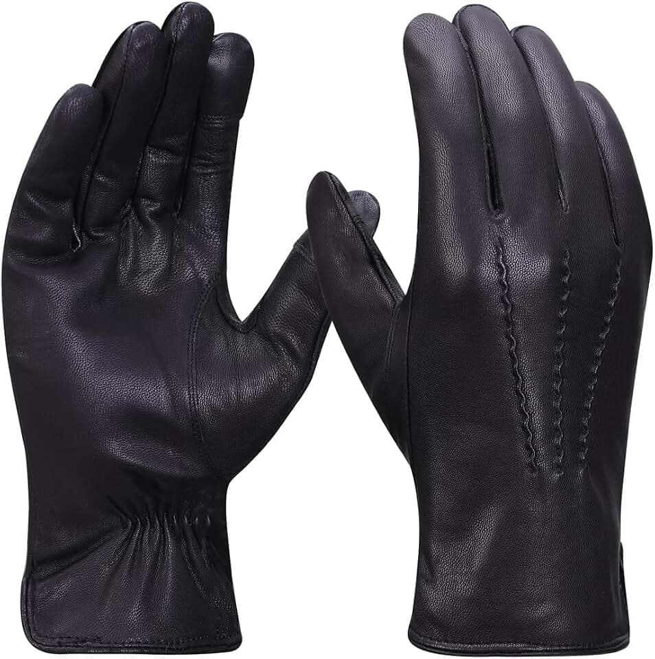 Harssidanzar Herren-Lederhandschuhe für Herren, Touchscreen, Winterkleid, Lederhandschuhe, Fleece-gefüttert, GM040UK