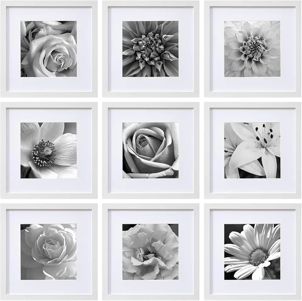 eletecpro Picture Frames Set of 9, 12x12 in, Acrylic Cover, White