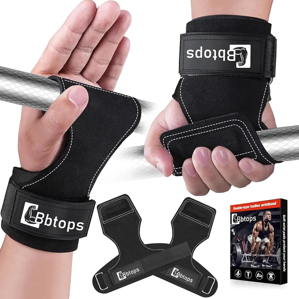 Weight Lifting Wrist Strap, Double-Layer Leather Wrist Straps for Gym Strength Training Weightlifting,Deadlift and Powerlifting, Enhance Grip Strength Neoprene Padding Gym Workout Lifting Straps Men/Women Pair