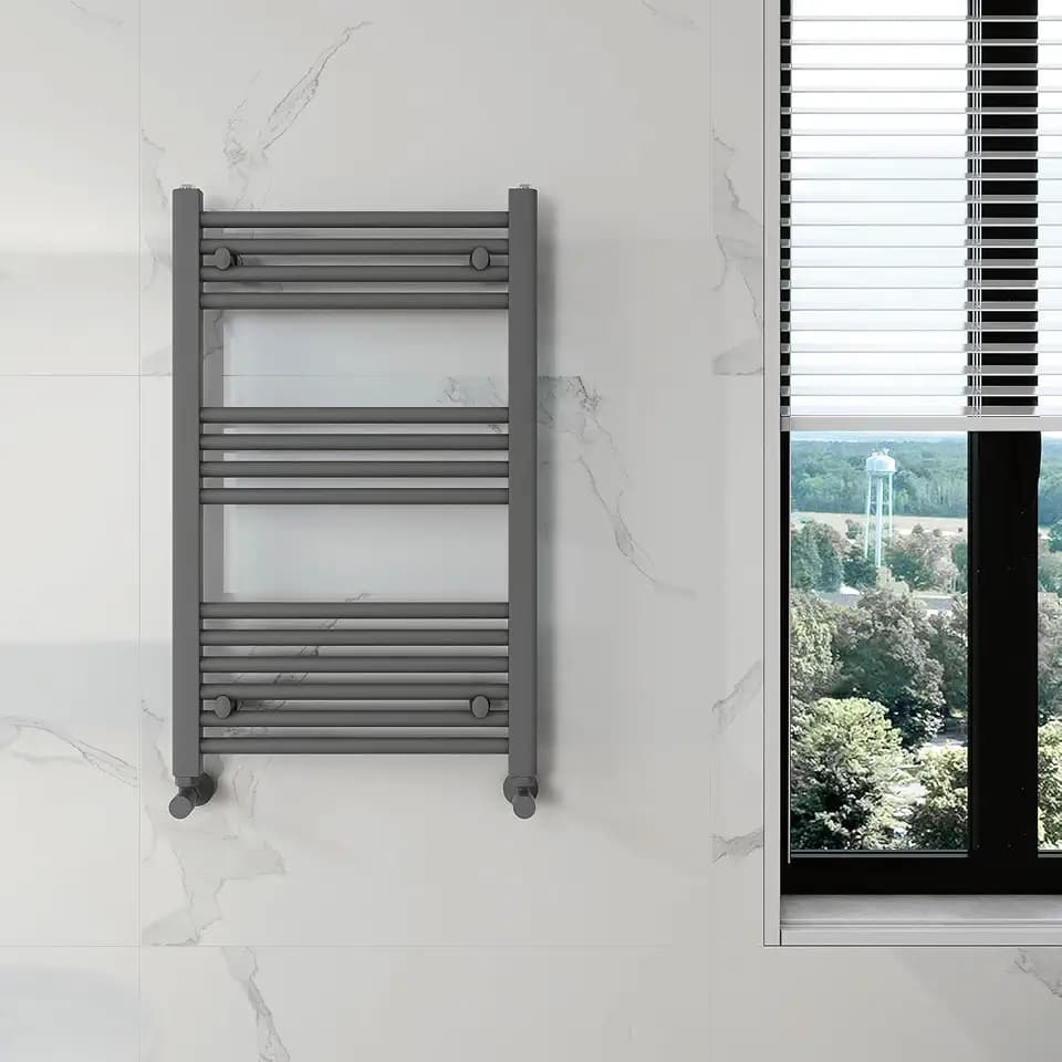 Badheizkörper Seitenanschluss 800x500mm, 358W Handtuchheizkörper & Handtuchtrockner, Einfach Installation Heizkörper Handtuchwärmer, Bequem Handtuchhalter für Towel Aufbewahrung, Grau