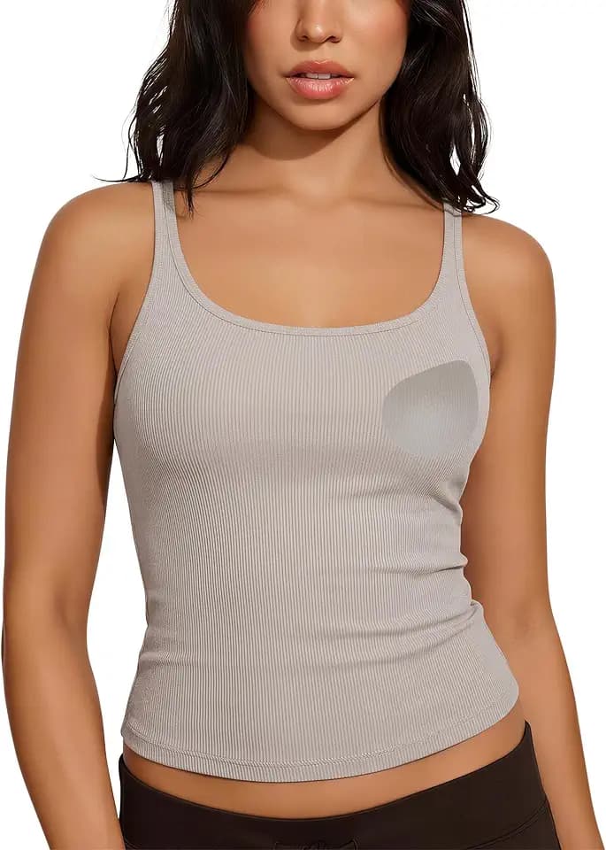 SUUKSESS Women Padded Cotton Ribbed Tank Tops Casual Summer Going Out Sleeveless Scoop Neck Basic Cami Tops