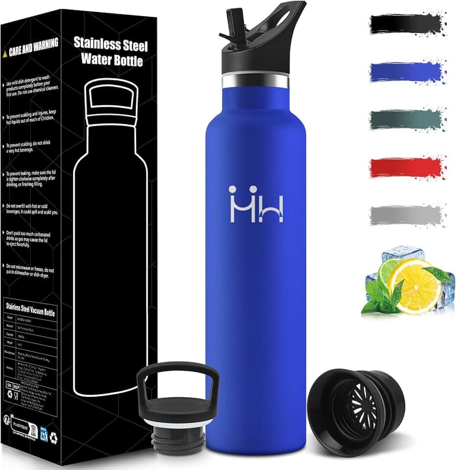 Trinkflasche Edelstahl 1L, BPA-Frei, Wasserflasche Edelstahl, Auslaufsichere Isolierflasche Doppelwandig, Isolierflasche, Thermobecher mit Strohhalm, Thermosflasche Kohlensäure Geeignet