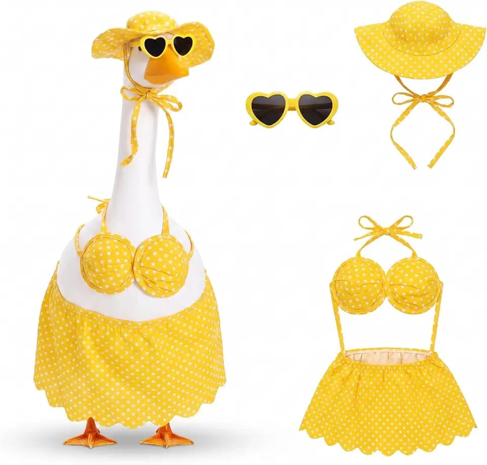 FuWeave Summer Porch Goose Outfit for 17" Summer Bikini Lawn Goose Costume Clothes for Outdoor Patio Yard Lawn Art Decoration Yellow