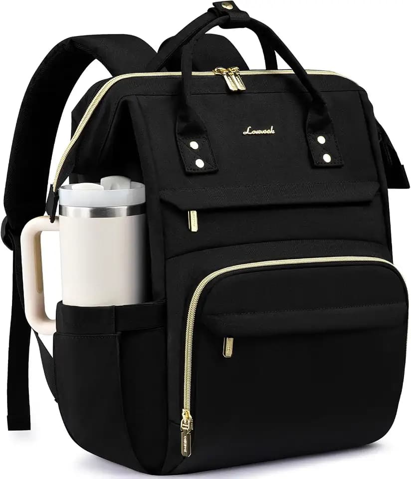 LOVEVOOK Laptop Backpack for Women with Giant Tumbler Holder Pocket,17 inch Waterproof Travel Backpack Purse Computer Laptop Bag,Professional Work College Nurse Teacher Backpack Casual Daypack,Black