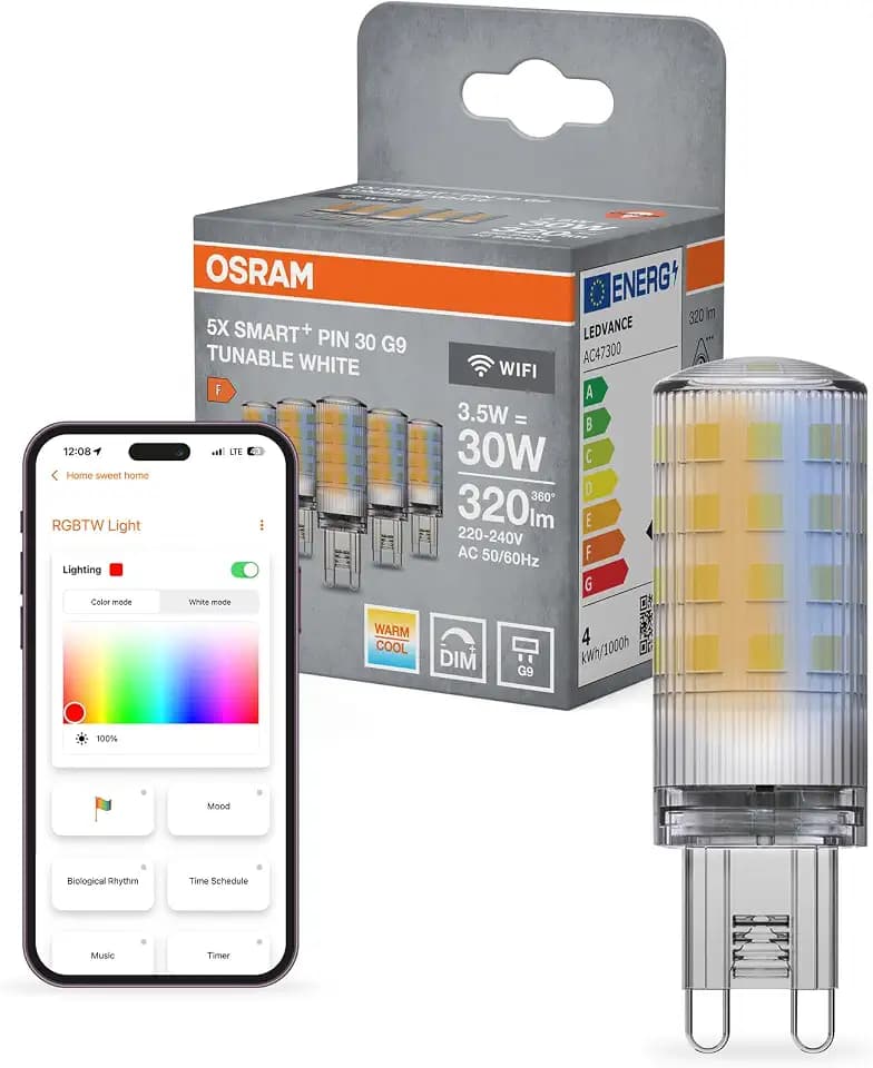 Osram Smart+ WiFi Lampe PIN G9 3,5W 827, 2700-6500K Tunable White, 320 lm, 20.000h, Alexa Google kompatibel, 5-Pack