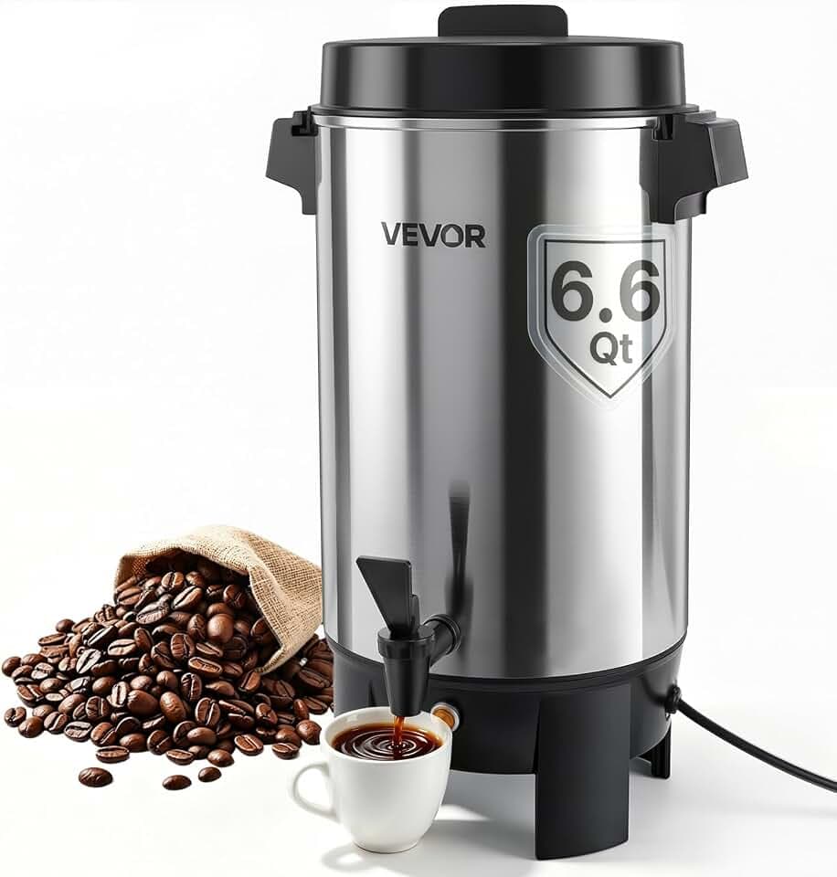 VEVOR Gewerblicher Heißgetränkespender für Kaffee 6,3 L 42 Tassen 1190 W, Heißwasserspender mit Tropffreiem Wasserhahn, Automatischer Temperaturregelung, für Catering, Partys, Kirchen und Restaurants