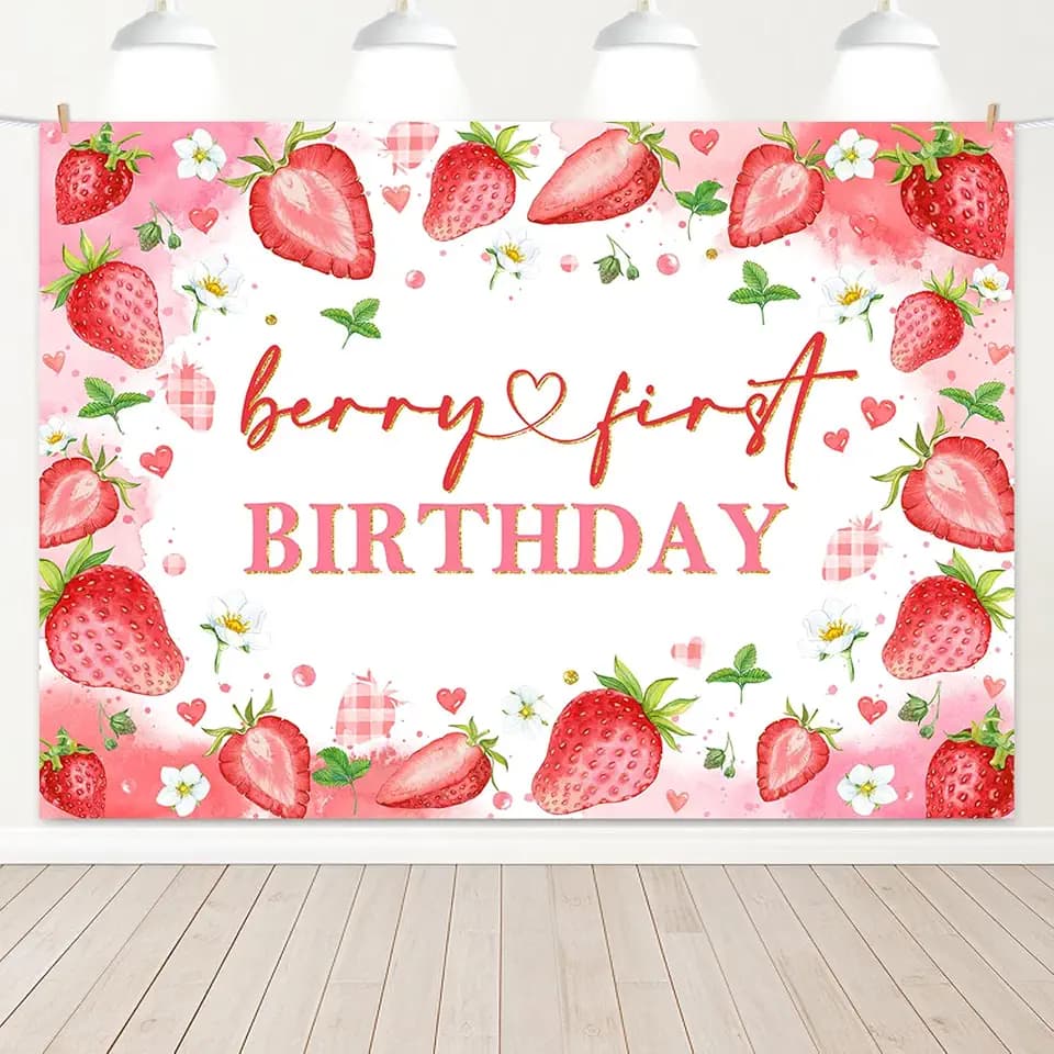 Avezano Berry First Birthday Backdrop Strawberry 1st Birthday Banner 7x5ft