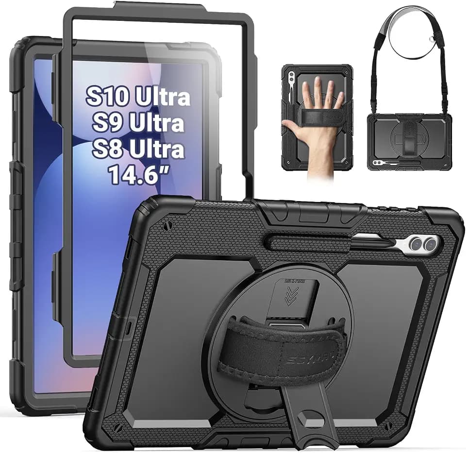 SEYMAC case for Samsung Galaxy Tab S10/S9/S8 Ultra 14.6 Inch, Black