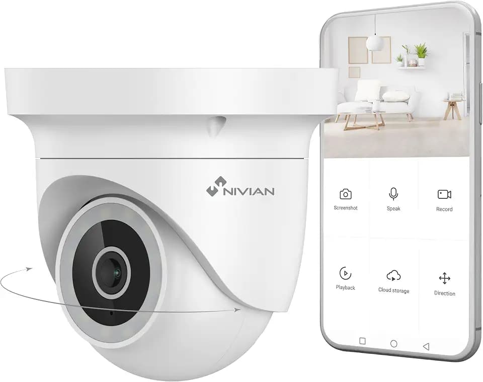 NIVIAN Motorisierte Überwachungskamera 2K mit WiFi, Bewegungserkennung, Nachtsicht, Zwei-Wege-Audio, automatischer Ortung und Sprachsteuerung und Tuya App