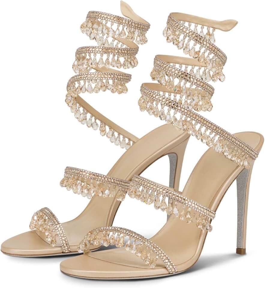 Rhinestone Wrap Around Strappy Stiletto High Heels for Women