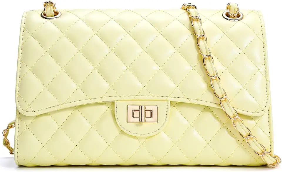 Quilted Crossbody Purse for Women Trendy Ladies Shoulder Bag with Chain Strap PU Leather Cross Body Bags Satchel HandBag