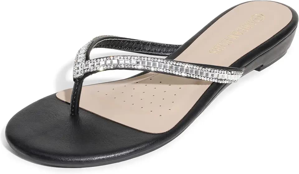 DREAM PAIRS Women's Rhinestones Flat Slides Sandals