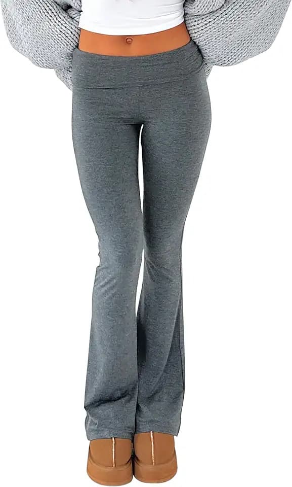 LSFYSZD Damen Yogahose mit umklappbarem Bund, dehnbar, ausgestellte Hose, Leggings, Glockenhose
