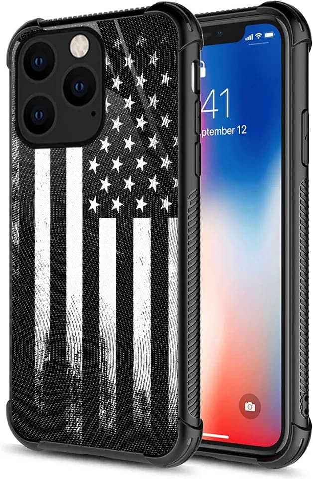CARLOCA Compatible with iPhone 14 Case,Black Retro American Flag Identity Graphic Design Shockproof Anti-Scratch Hard Acrylic Case for iPhone 14