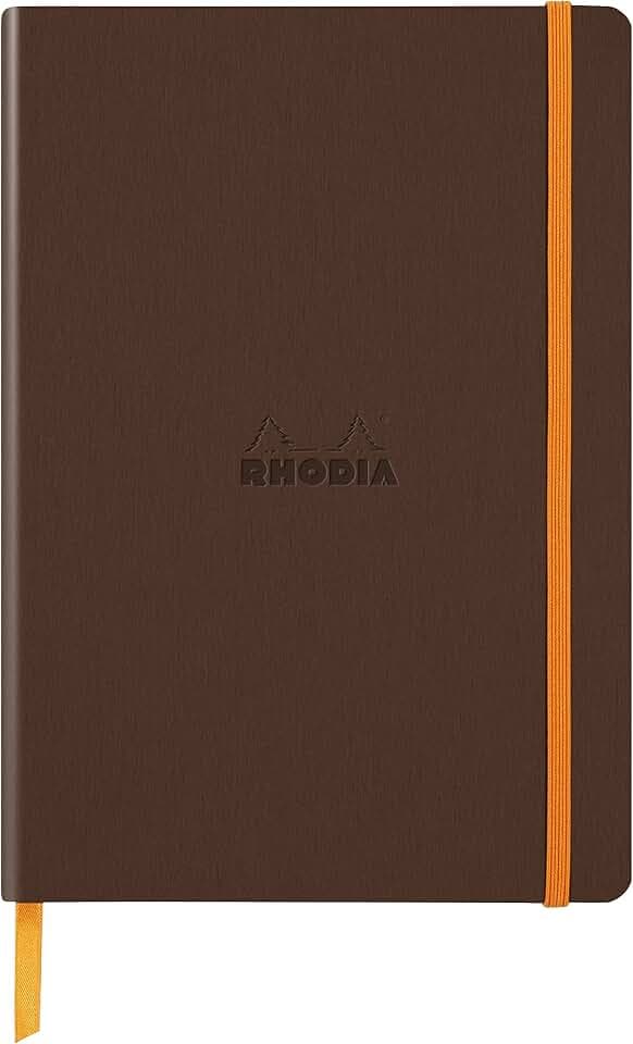 Rhodia 117384C - Kladde - Notizbuch Rhodiarama A5 (14,8 x 21cm), Softcover, 80 Blatt elfenbein 90g, liniert, Lesezeichen, Gummizugverschluss, Cover aus Kunstleder, Bronze, 1 Stück