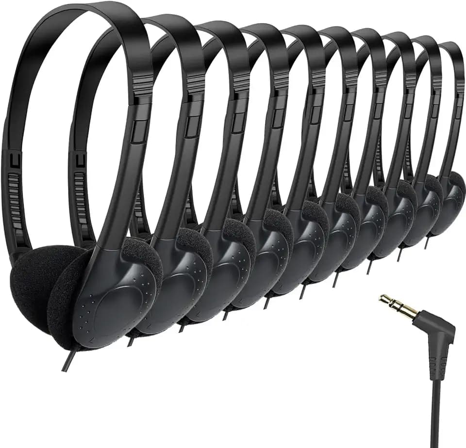 Classroom Headphones Bulk 12 Pack Class Set for School Students Kids and Adult -Sturdy Wired 3.5mm Plug (Black, 12 Pack)
