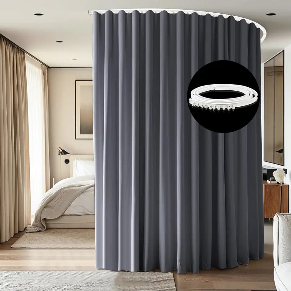 Room Divider Curtains Ceiling Track Set - Blackout, Extra Wide, 8.3ft x 7ft, 1 Panel, Grey and White
