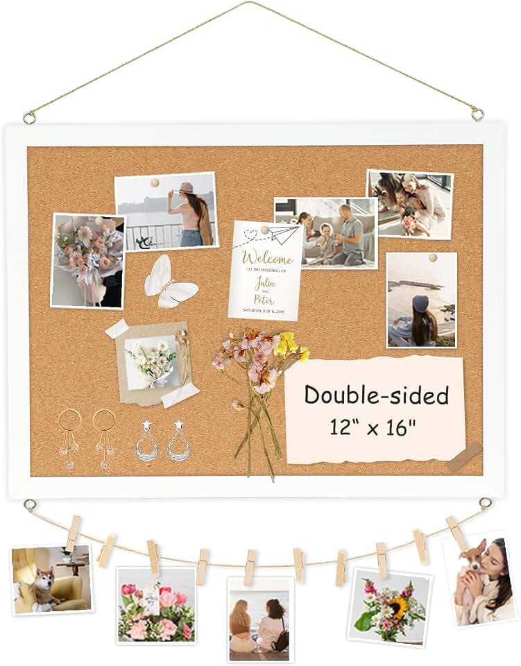Double-Sided Small Wood Framed Cork Board for Wall, 16" x 12"