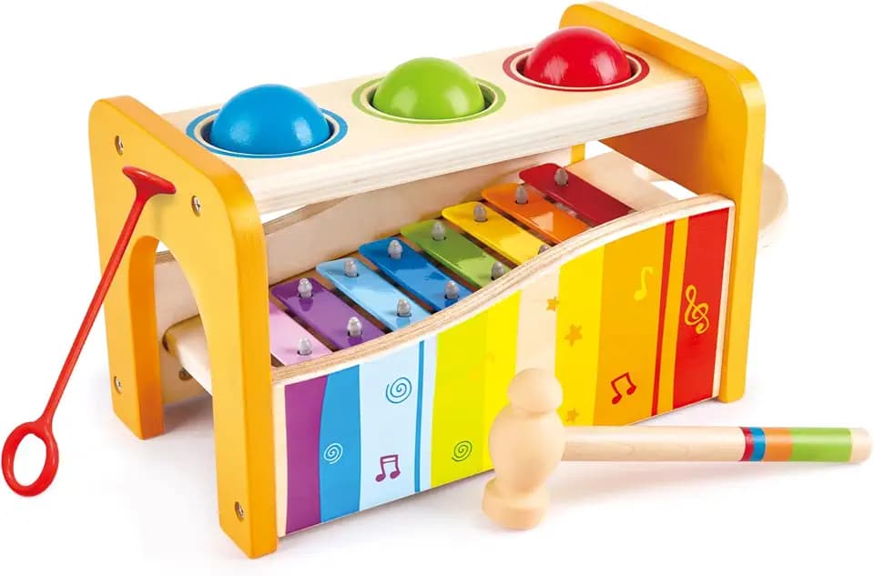 Hape Pound & Tap Bench with Slide Out Xylophone - Award Winning Durable Wooden Musical Pounding Toy for Toddlers