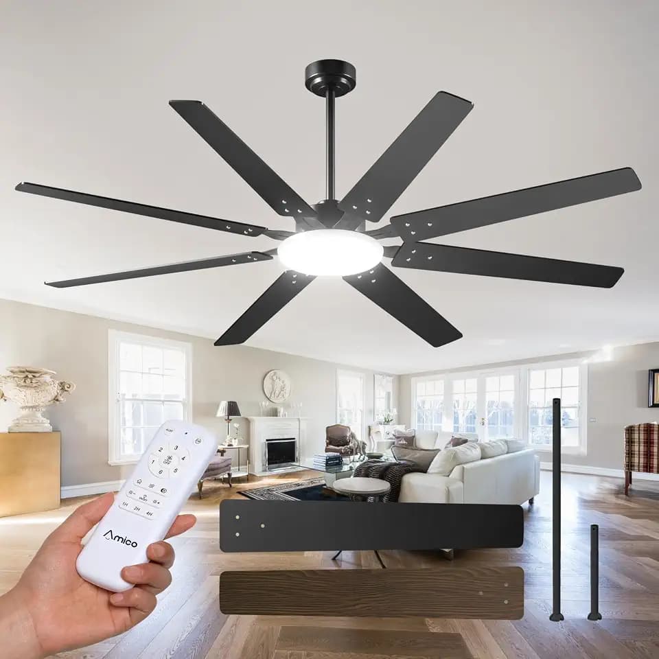 Amico 72 Inch Ceiling Fans with Lights and Remote, Black Large Ceiling Fan
