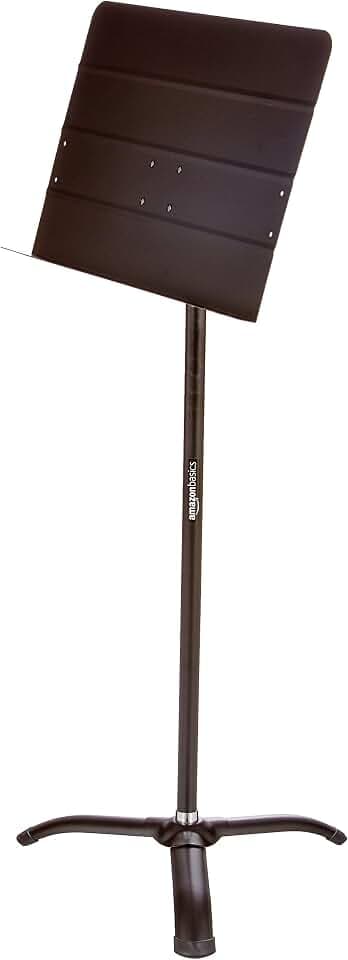 Amazon Basics - Faltbarer Orchester-Notenständer, Höhenverstellbar von 108 bis 162 cm, Kippbar, Steh- und Sitzverwendung, Stabil, Dreibein-Stativ, Schwarz