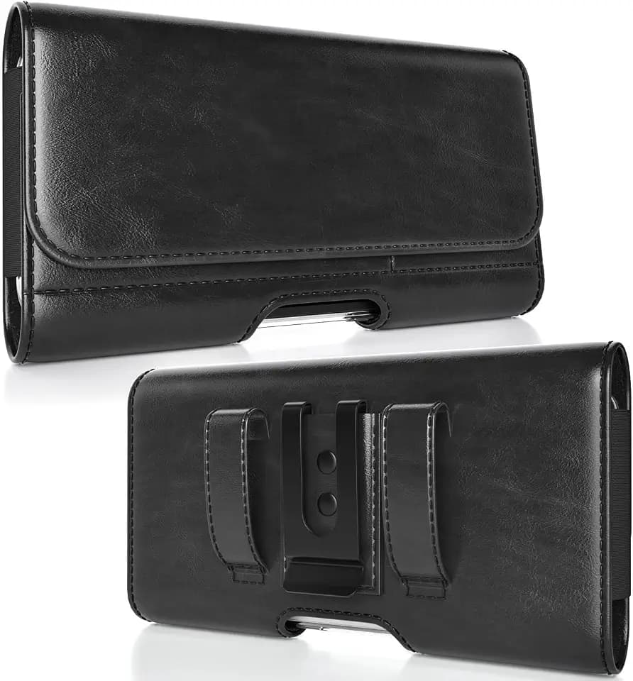 Magnetic Closure Holster for Google Pixel 11 Pro XL, 10 Pro XL, 9 Pro XL - Leather Belt Case, Premium Pouch (Fits Slim/Regular Case On) (Black, Large)