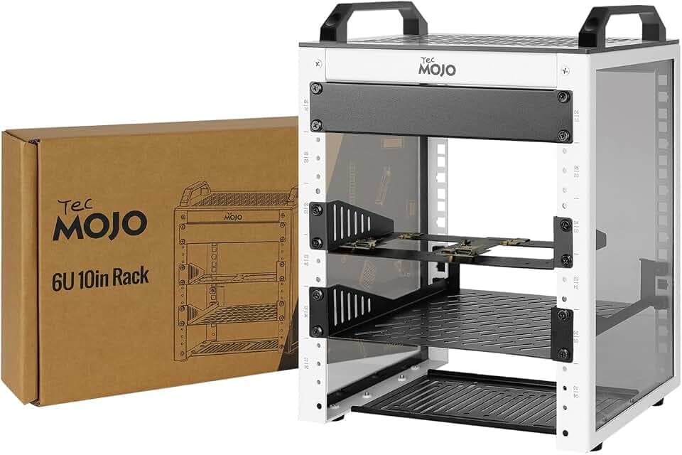 Tecmojo 6U Network Rack, 10 inch Mini Server Rack with 2 Side Translucent Panels & 2 Top Handles, 7.87 inch Deep, for 10 inch IT Equipment & A/V Devices, White