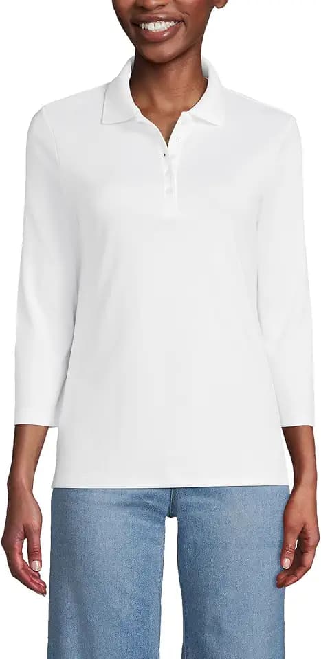 Lands' End Women's 3/4 Sleeve American-Grown Supima Cotton Polo Shirt