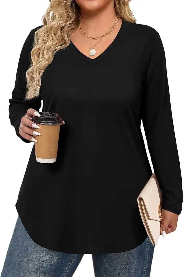 IN'VOLAND Women Plus Size Shirts Long Sleeve Vneck Tops Casual Fall Blouse