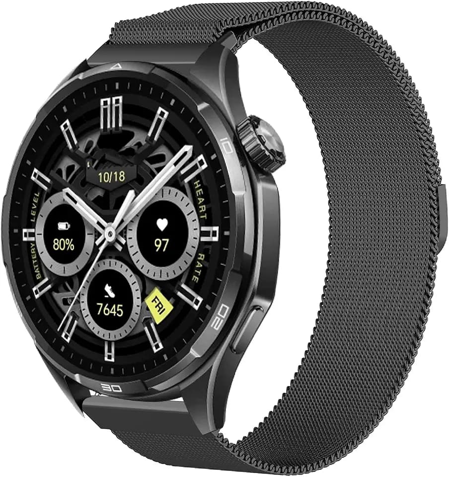 GIOPUEY Magnet Armband Kompatibel mit Honor Watch 6, Geflochtenes Edelstahlarmband [Verschleißfest] [magnetisch] Ersatzarmband - Black