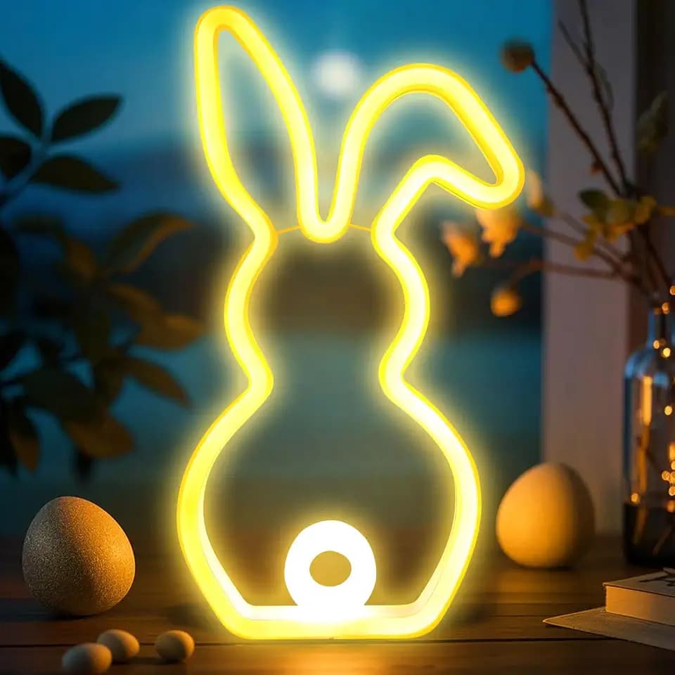 Osterhase Deko Neon Lampe, Osterdeko LED Hase Lampe Stromversorgung über USB, Ostern Deko Hase Nachtlicht, Osterhase Deko Lampe für Wohnzimmer, Schlafzimmer, Kinderzimmer Deko (B)