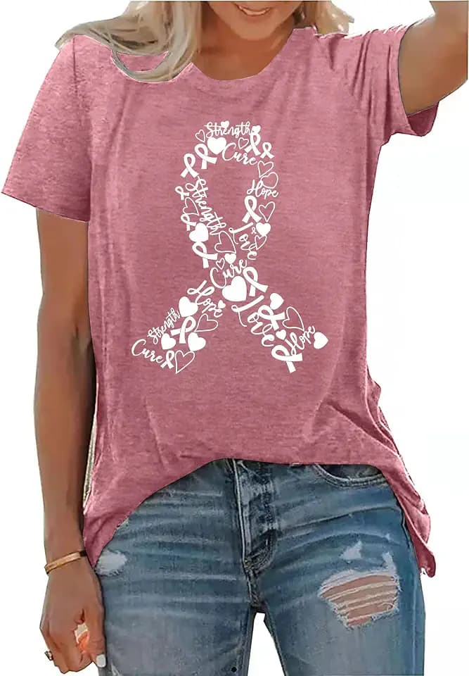 Breast Cancer Shirts for Women Cancer Awareness Shirt Pink Ribbon Tee Tops