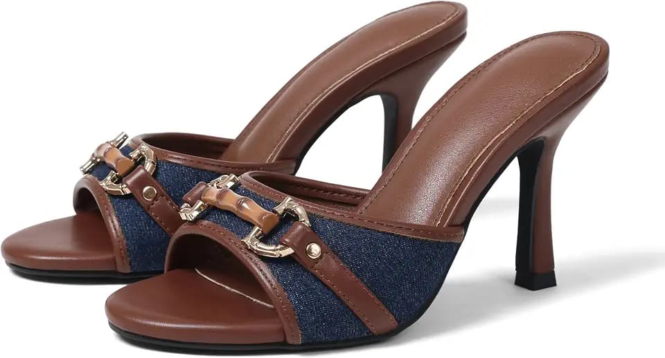 AOSPHIRAYLIAN High Heels for Women Brown Slip on Heeled Mules Sandals Women