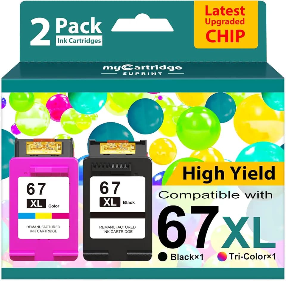 High Yield 67XL Ink Cartridges Black/Color Combo Pack Replace for HP Ink 67