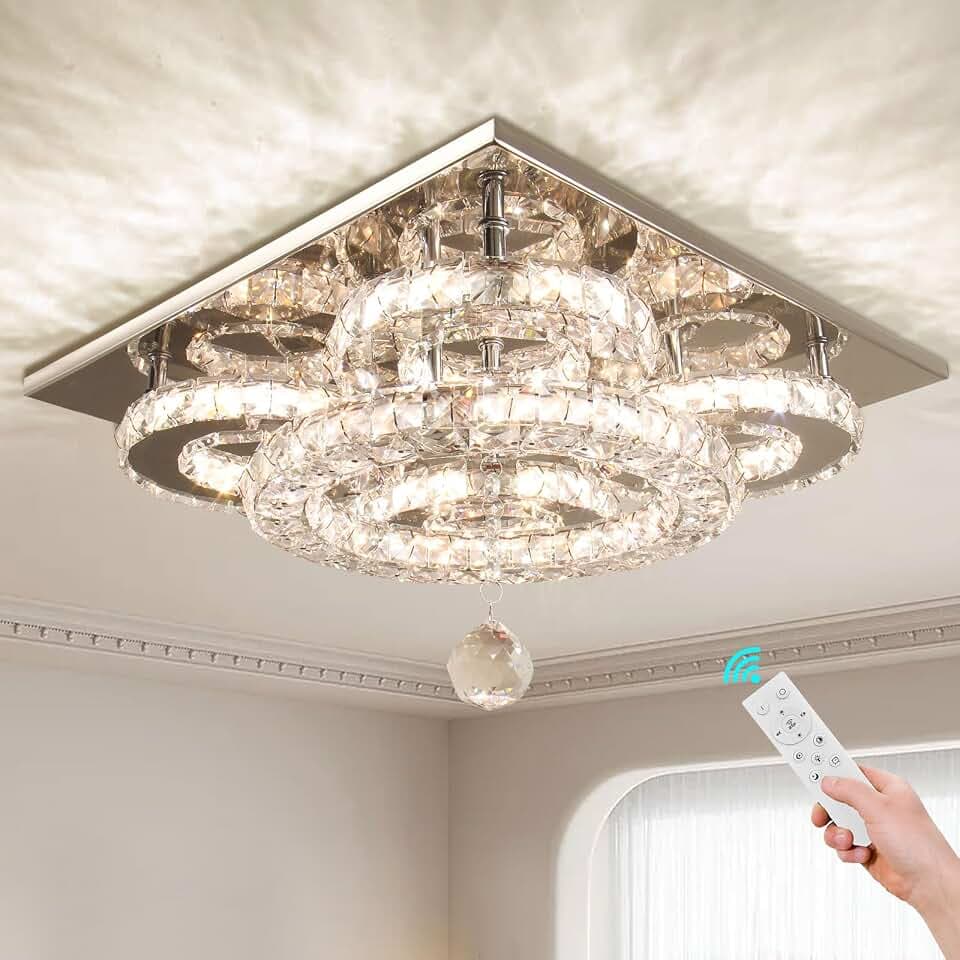 13.3" Semi Flush Mount Crystal Ceiling Light,Dimmable LED