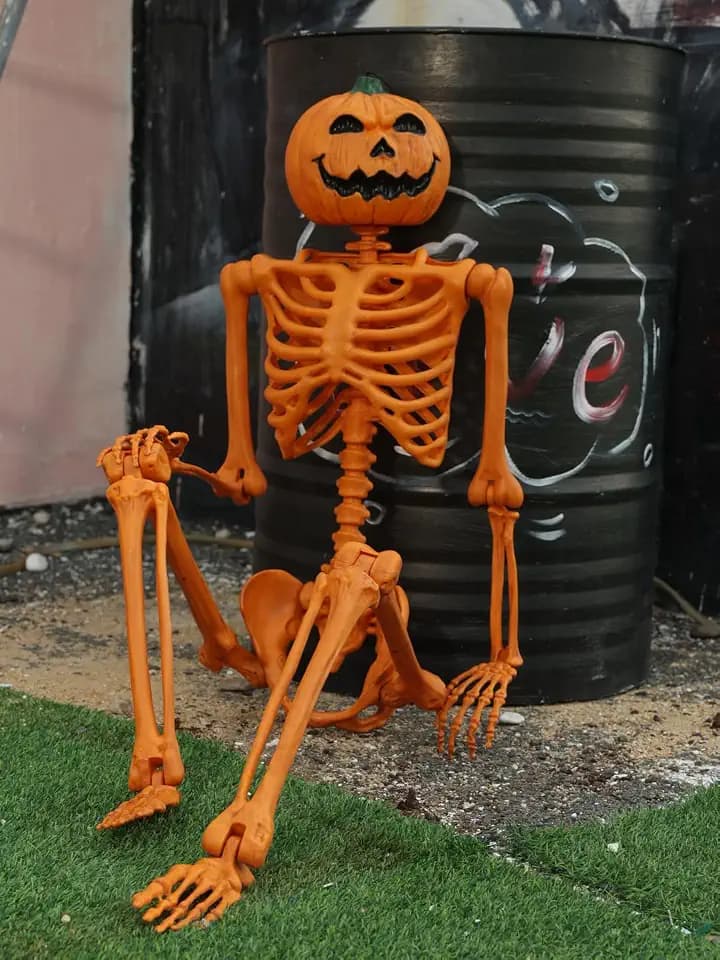 Seasons 5 FT Pumpkin Halloween Skeleton Life Size Light Up Sound Skeleton