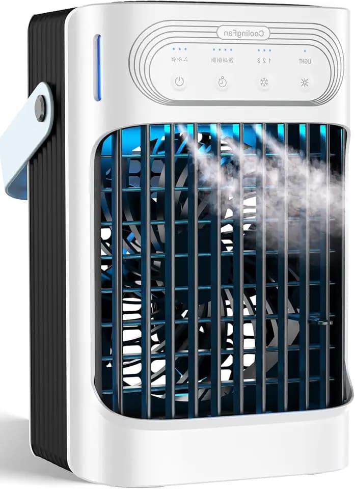 Portable air conditioners with remote control, silent with 3 speeds, cooling fan of 1200 ml Personal Air Cooler Fan with 3 Mist, 7 Night Light, 8H Timer, Small Air Conditioner for Bedroom Office